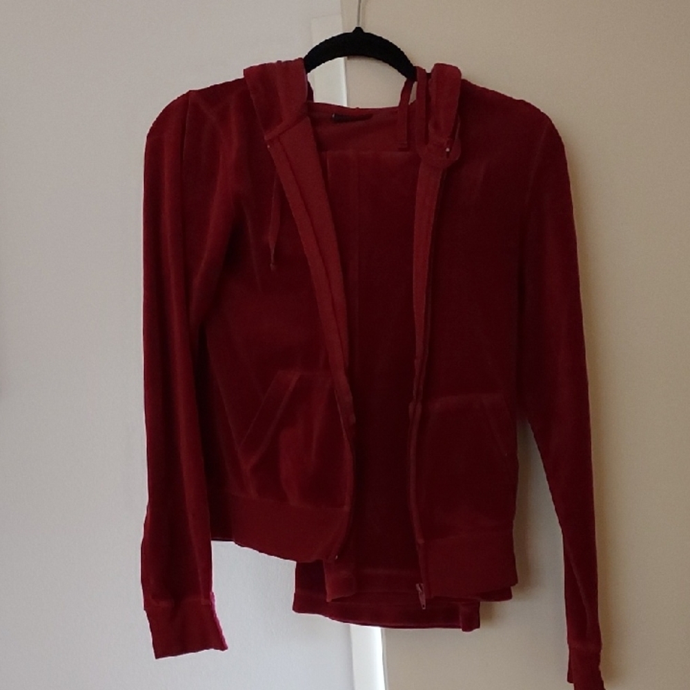 Maroon Red Velour Hoodie And Pants Set